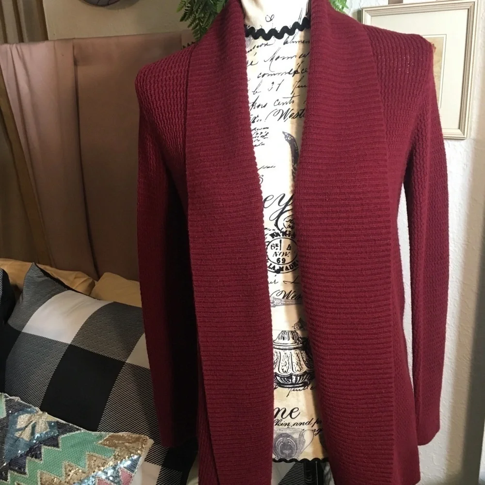 LOFT fold over neckline long open front cardigan